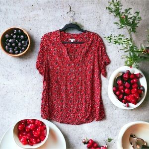 Westport Red Floral Print Top w/Pintucking sz 2X
